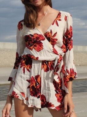 Free People Floral Wrap Ruffle Romper Women’s XS Boho Festival